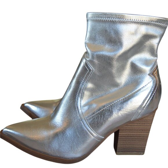 MIA Women's Rachell Western Boot Shiny Silver Ankle Bootie Block Heel Size 9.5 - Picture 4 of 9